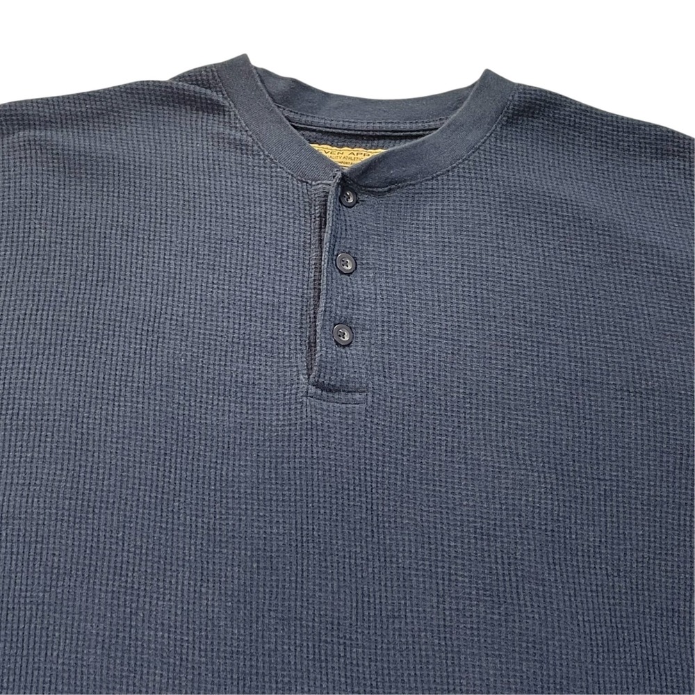 Seven Apparel Mens Henley Shirt Large Navy Blue Waffle Knit Long Sleeve RN113591